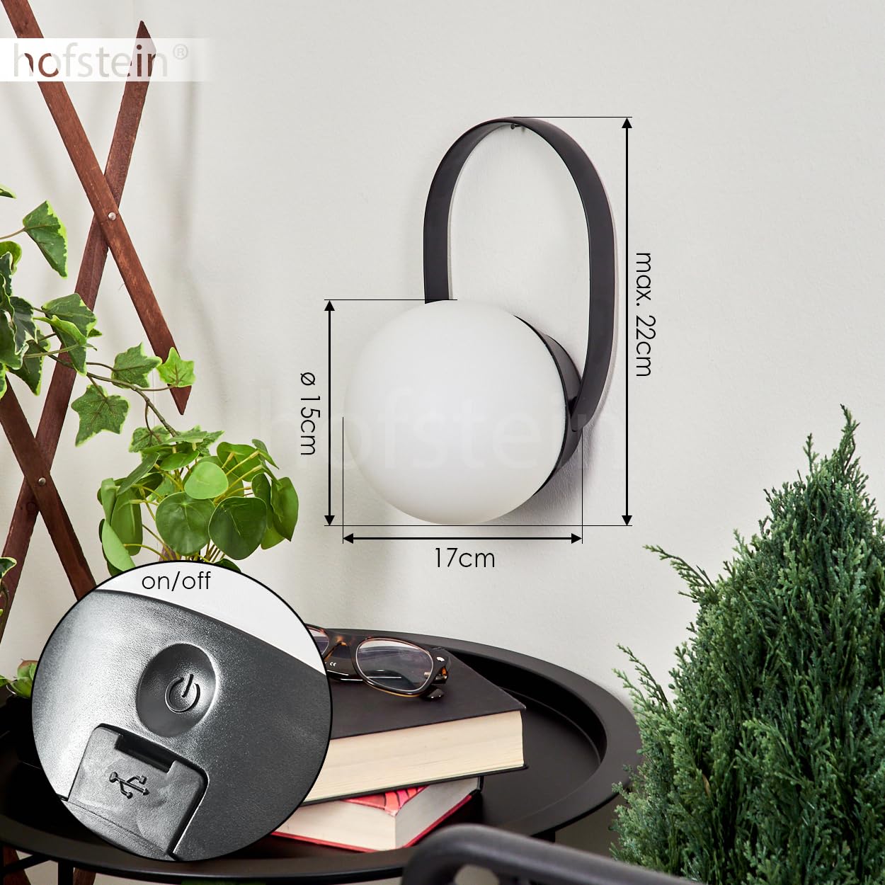 Lampada da tavolo a LED per esterni Fair, rotonda in plastica in bianco/nero, con telecomando/app control, connessione USB, funzione di ricarica,colore RGB, Bluetooth, compatibile con smart home