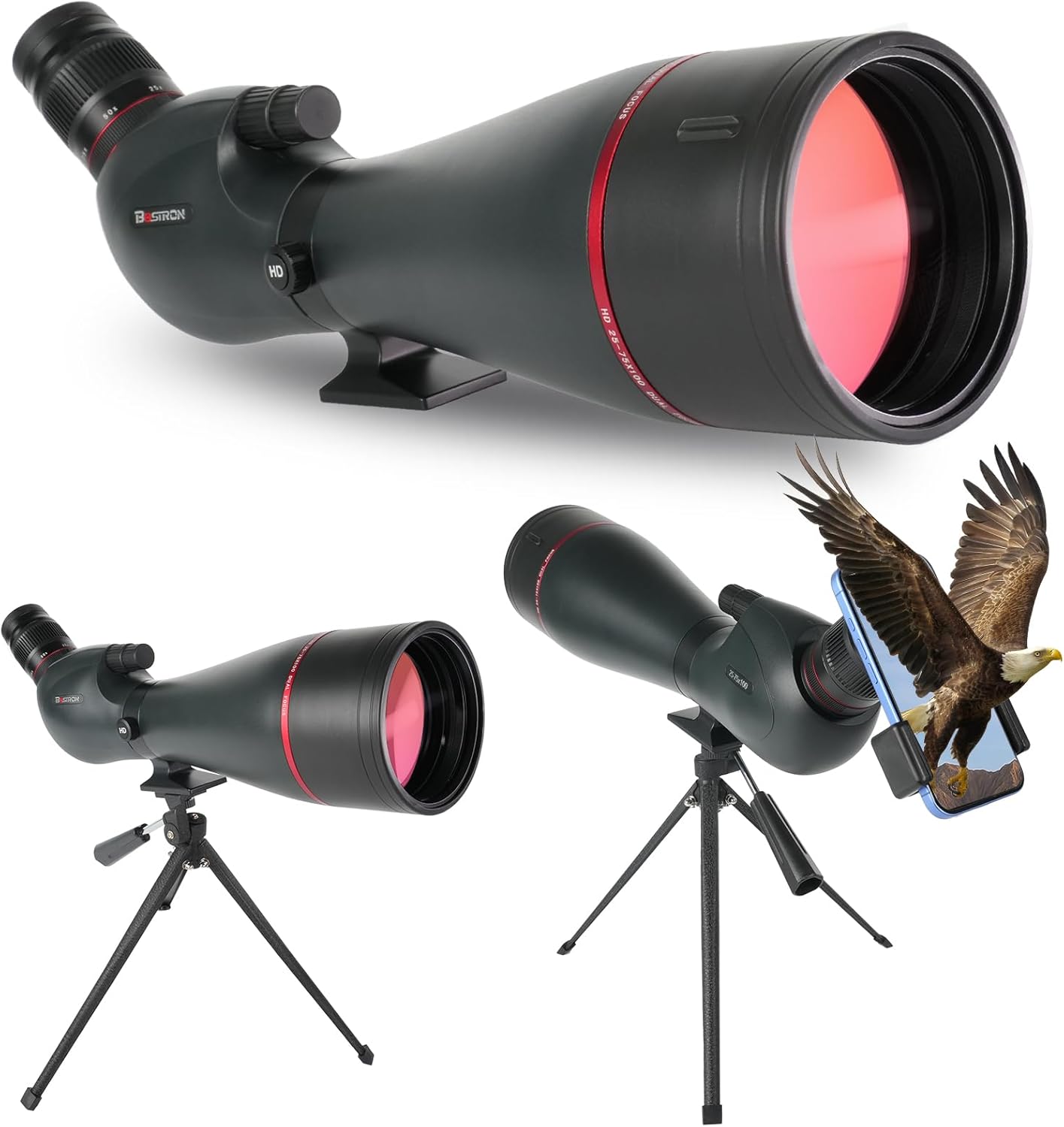 25-75x100 Spotting Scope for Target Shooting with Upgraded Tripod Carrying Bag and Phone Adapter Angled Spotter Scope for Bird Watching Hunting Wildlife Scenery Monocular for Adults