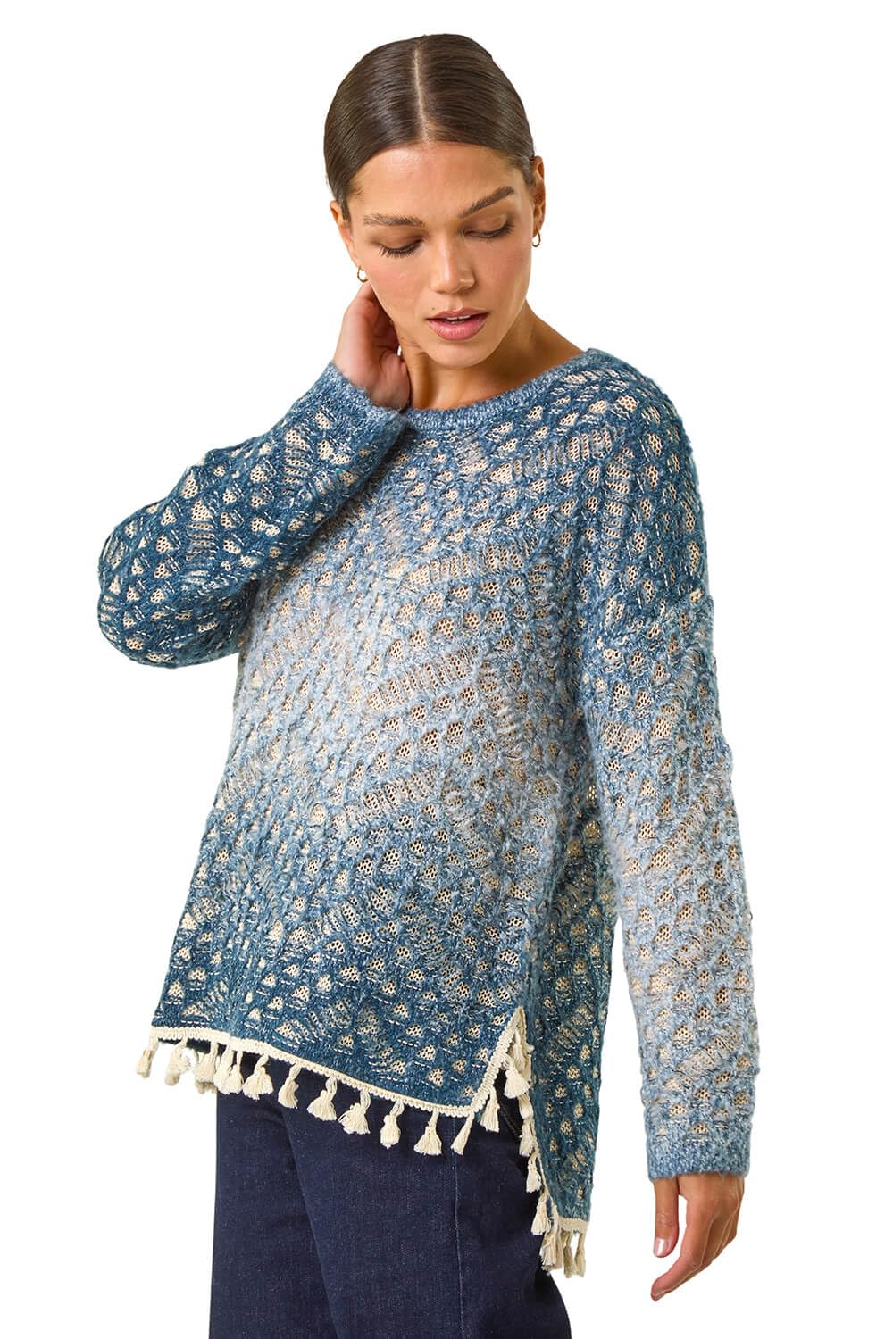 Roman Women's Blue Ombre Chevron Knit Jumper In | Size: 12