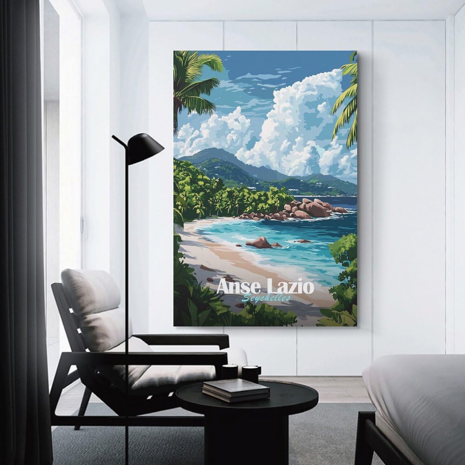 Junmoney Anse Lazio Seychelles Beach Canvas Art Print, 20x30inch(50x75cm), for Hallway, Bedroom Or Modern Interiors, A Wall Art Gift for Fresh Interiors