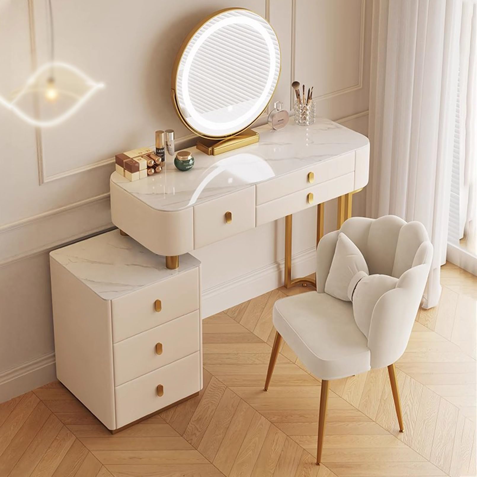 LED Make-up Vani Set mit Sto Ders Schminktisch mit Samtstuhl Slish Schlafzimmer Make-up Schreibtisch für Frauen und Mädchen