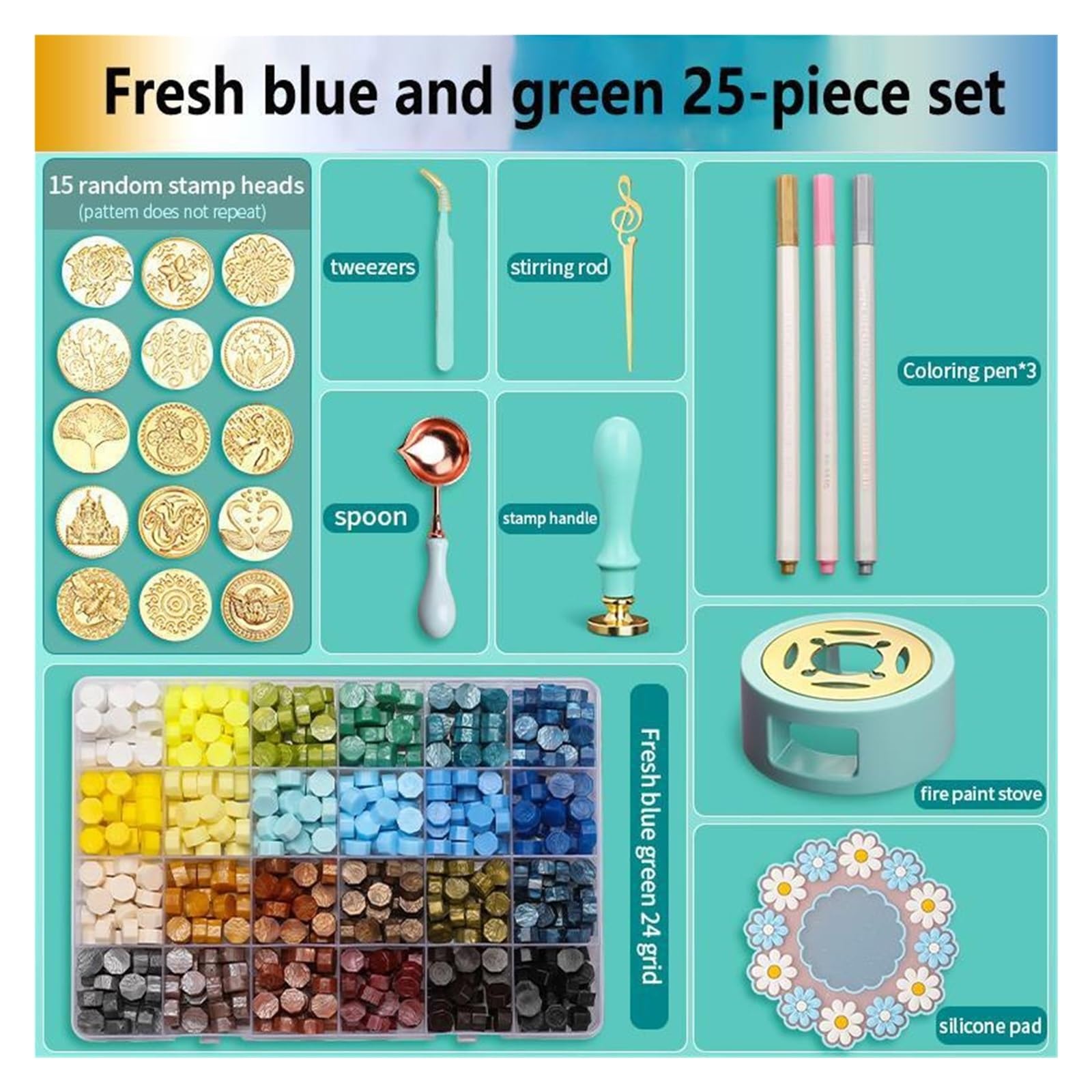 Ceralacca Set Di Timbri for Sigillo Di Cera | Kit di sigillatura laccato Forniture fai da te Scrapbooking Invito a nozze decorativo(Set 13-25pcs)