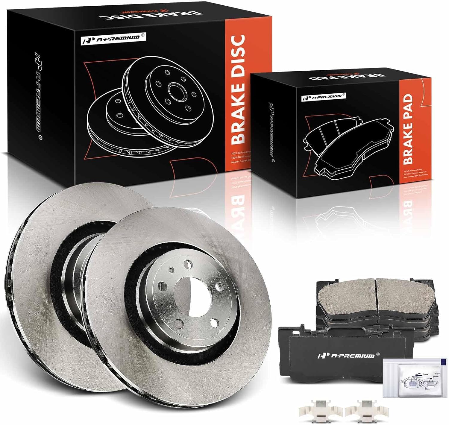 A-Premium 13.86 in (352 mm) Front Vented Disc Brake Rotors + Ceramic Pads Kit Compatible with Select Ford Models - Mustang 2015 2016 2017 2018 2019 2020, 2.3L 5.0L, 6-PC Set