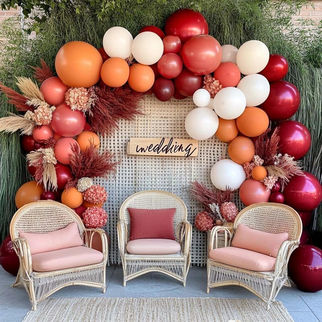 Orange Red Balloon Garland Double Stuffed Burgundy White Dusty Pink Balloon Arch Kit Balloons for Happy Birthday Wedding Baby Shower Bridal Shower Engagement Backdrop Party Decorations