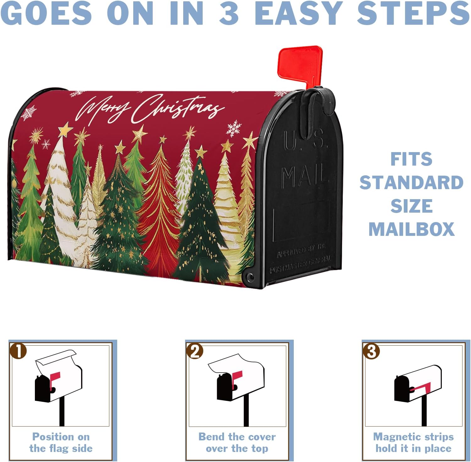 Merry Christma Mailbox Covers Magnetic Winter Xmas Tree Mailbox Cover Standard Size 21 x 18 Inch Winter Snowflake Mail Box Wraps for Farmhouse Garden Yard Decor