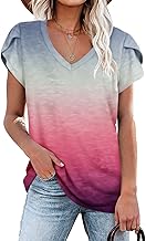 PLOKNRD Damen Tops V-Ausschnitt Blütenblatt Ärmel T-Shirt Sommer Freizeit Kurzen Ärmeln Strand Oberteile