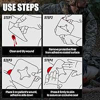 Vista 4 de RHINO RESCUE Sello de pecho ventilado, 4 rejillas de ventilación, apósito estéril de emergencia para trauma, almohadilla adhesiva oclusiva