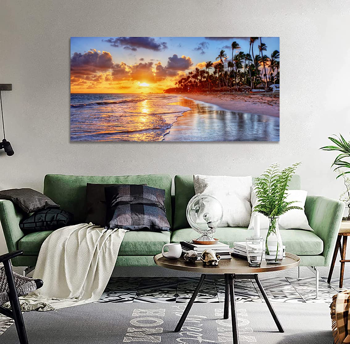 Amazon.co.jp: 海の絵 アートパネル ヤシ 絵画 海 日没 風景画 壁掛け