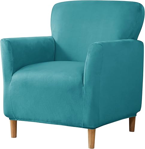 Vista 78 de XMNTG Funda elástica de terciopelo verde oscuro para sillón individual, funda de sofá moderna de mediados de siglo con brazos, protector de muebles