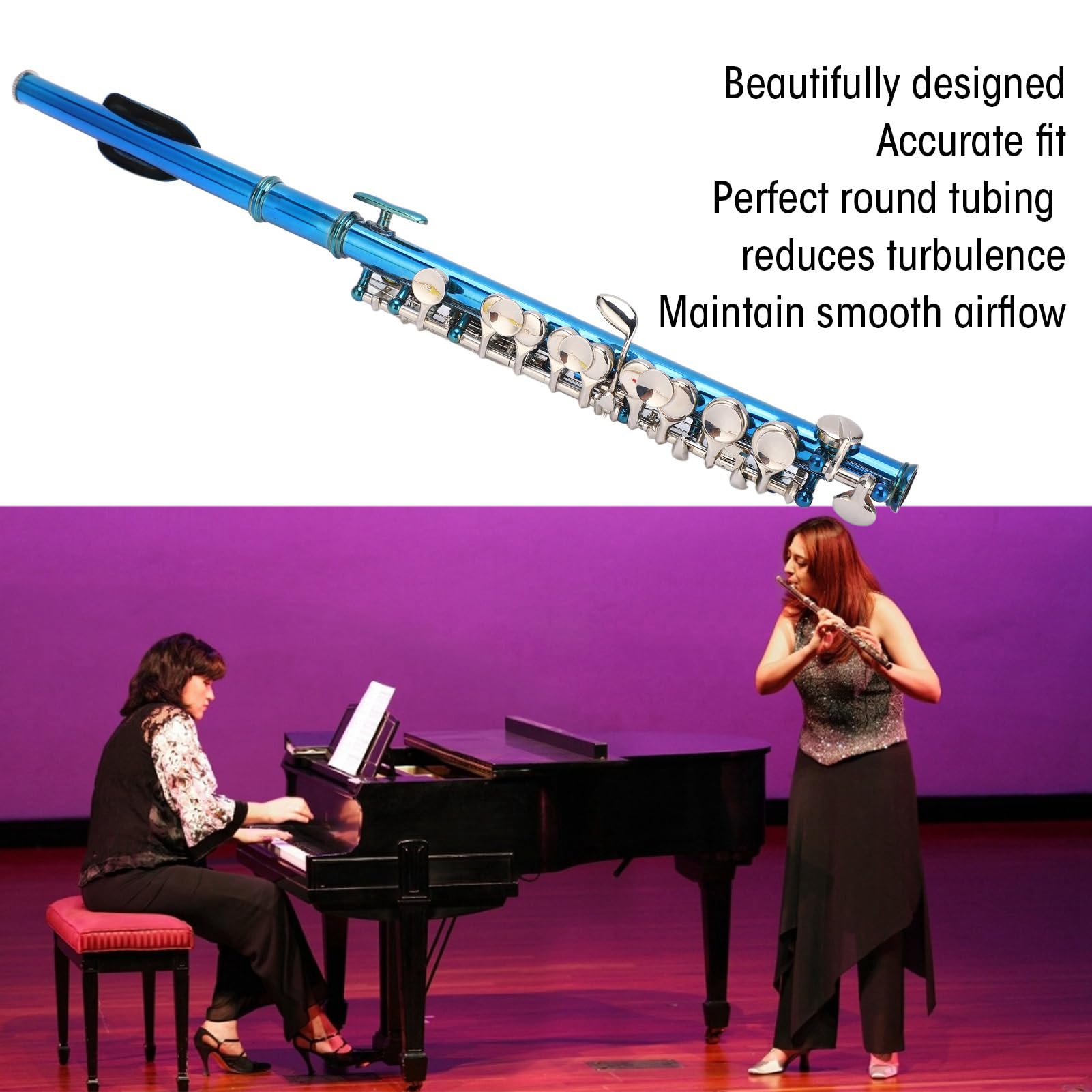 Focket Flauto Piccolo, Cupro Blue E Key Francese 6 Fori Flauto per Principianti Piccolo Professionale con Cacciavite Strumenti di Pulizia in Pelle PU per Principianti