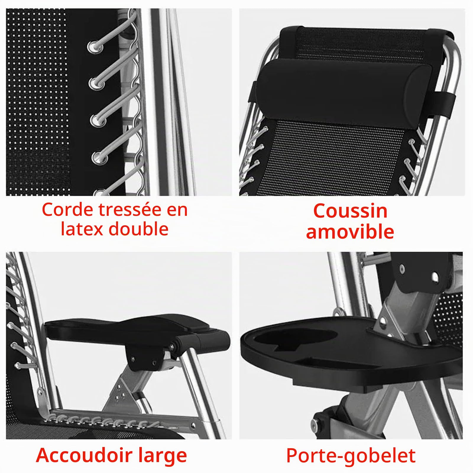 Chaise Longue Jardin - Exterieur Transat De Plage Fauteuil - Chaises Bains de Soleil Relax DéTente Air avec Repose - Fauteuil Relax Zero Gravity - Poids de -Charge 200 kg