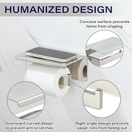 Vista 57 de Alise Double Toilet Paper Holder,Bathroom Tissue Holder with Shelf,SUS304 Stainless Steel Toilet Paper Roll Holder Storage Dispenser,Self Adhesive