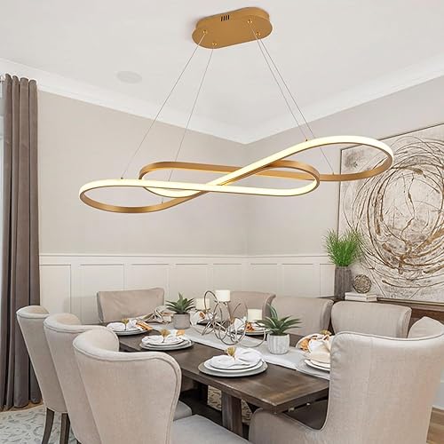 Miniatura 7 de Candelabros LED dorados para comedor, lámpara colgante moderna LED para isla de cocina, lámpara sobre mesa, lámpara colgante de altura ajustable