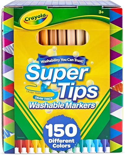 Crayola Super Tips - Juego de marcadores (150 quilates), 2 en 1 marcadores de punta fina y línea ancha para niños, para niños, marcadores de colores