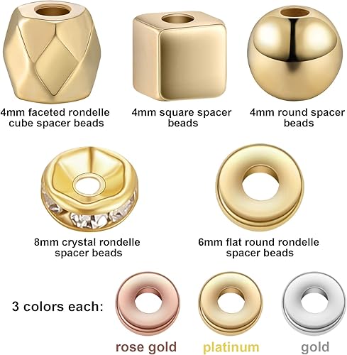 Miniatura 9 de 3630 cuentas espaciadoras surtidas, cuentas de cubo Rondelle facetadas, cuentas cuadradas espaciadoras de columna, dijes de joyería redondos de