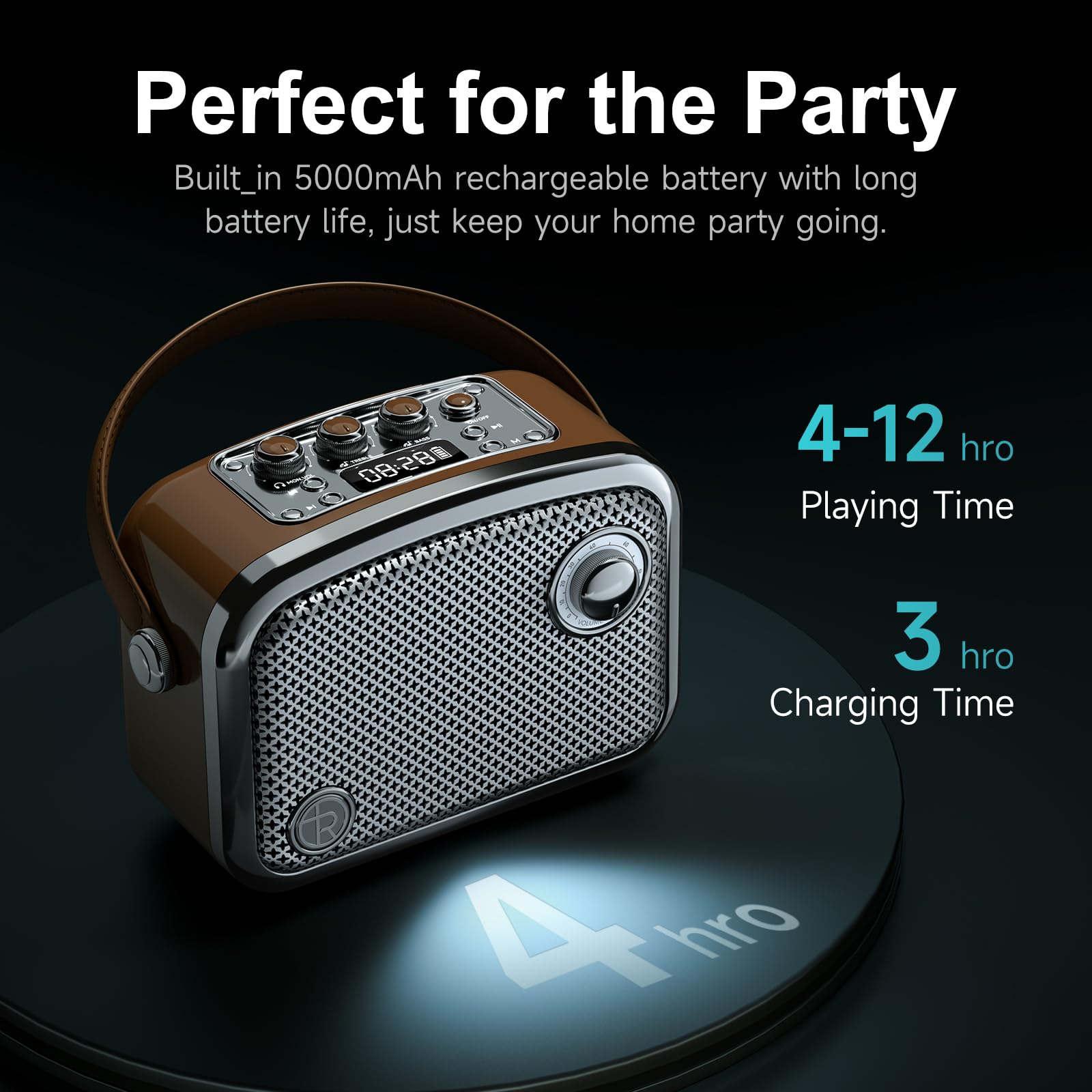 TOMPROAD Altoparlante Bluetooth portatile in stile vintage, marrone, design retrò con griglia in rete metallica, forma quadrata compatta (Marrone)