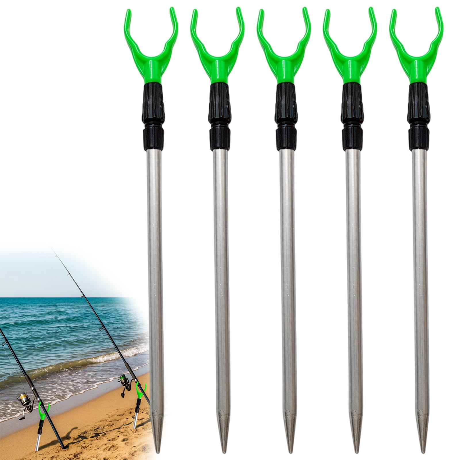 FUSDNW 5 Pcs Fishing Rod Rest,Adjustable Stainless Steel Rod Rests Fishing Portable Telescopic for Shore Fishing and River Bank Angling