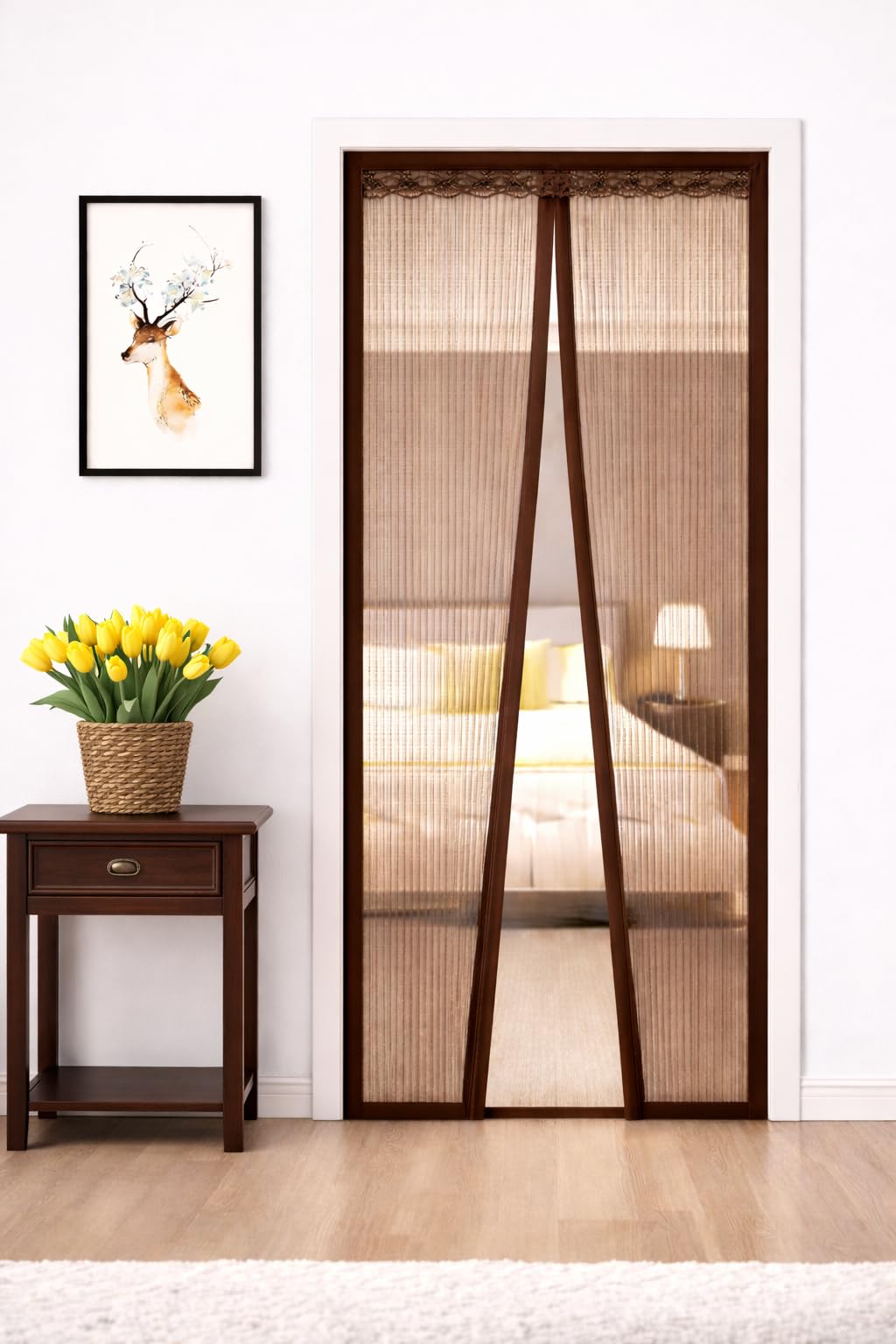Magnetic Mosquito Door Net for Home | Hands Free Auto Close Mesh Curtain | Strong Magnet Screen Door | Fly & Insect Protection | Washable | Easy DIY Install with Adhesive Tape (Brown, 90X210)-image-43