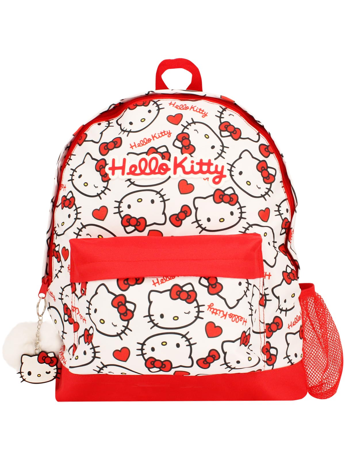 Hello Kitty School Bags for Girls – Kids Backpack with Pom Pom Keyring – Official Sanrio Rucksack for Travel & Everyday Use