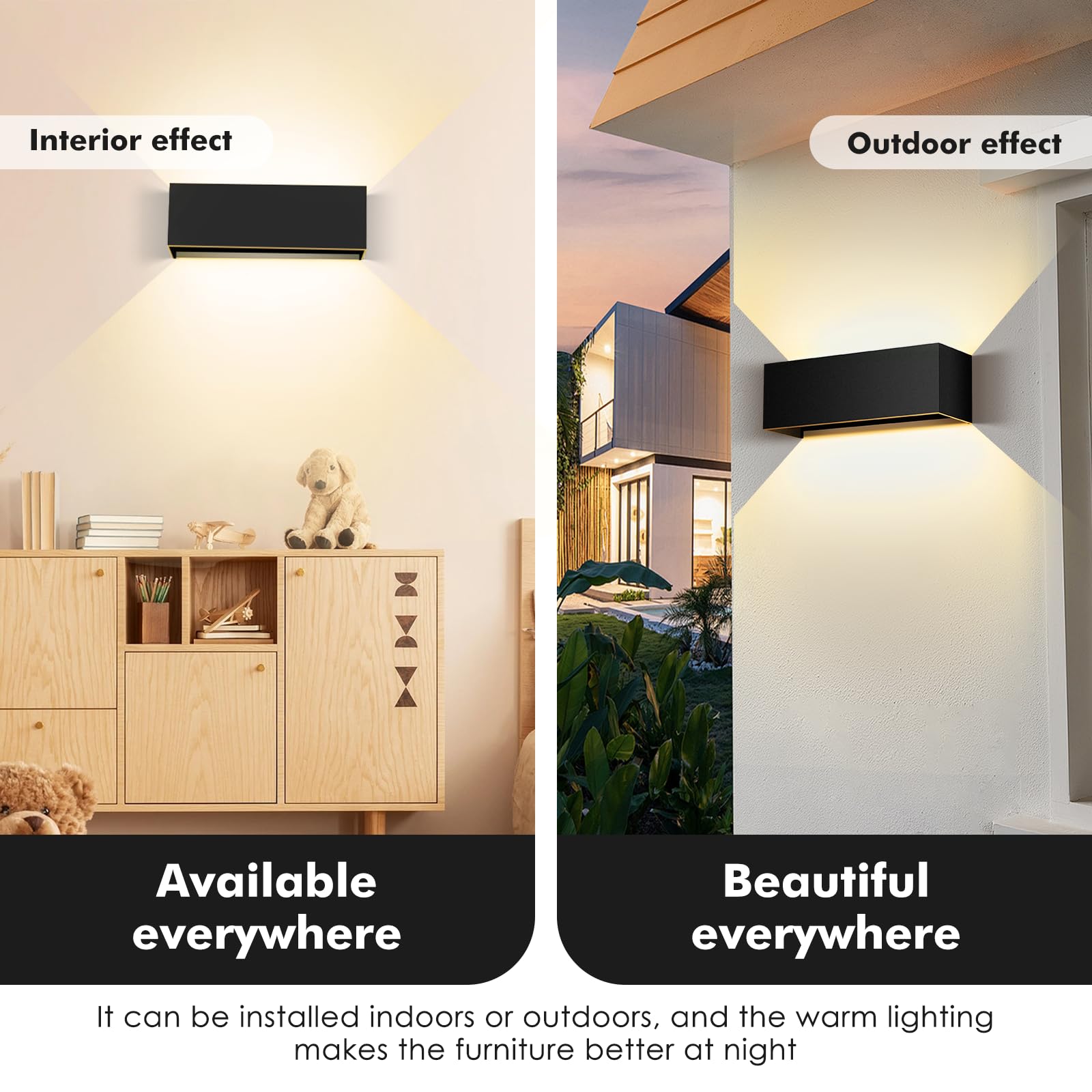 Applique Murale LED 36W Noir 3000K Blanc Chaud IP65 Étanche Angle de Faisceau Réglable Intérieur/Extérieur