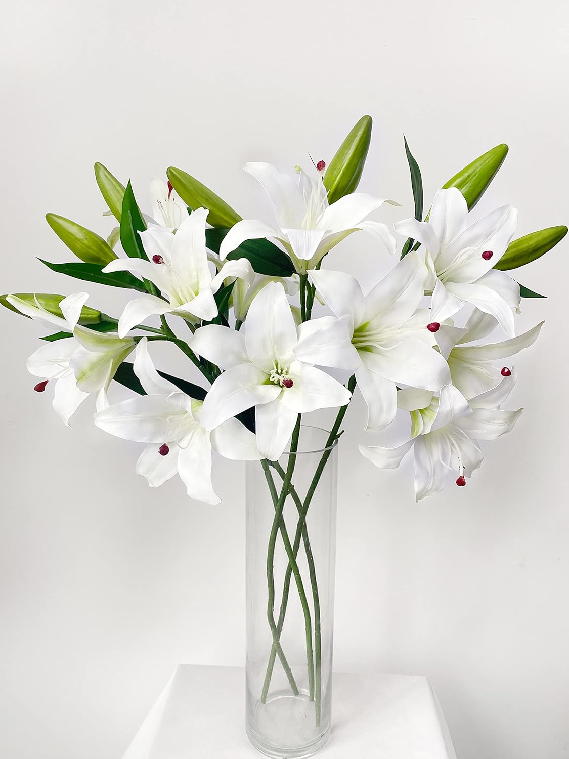 YalzoneMet 2 Pcs White Stargazer Lily Artificial Flowers for Decoration, 28 inch Long Stems Real Touch latex Fake Flowers, Faux Silk Easter Lily for Spring Indoor Home Office Wedding Table Centerpiece - Image 7