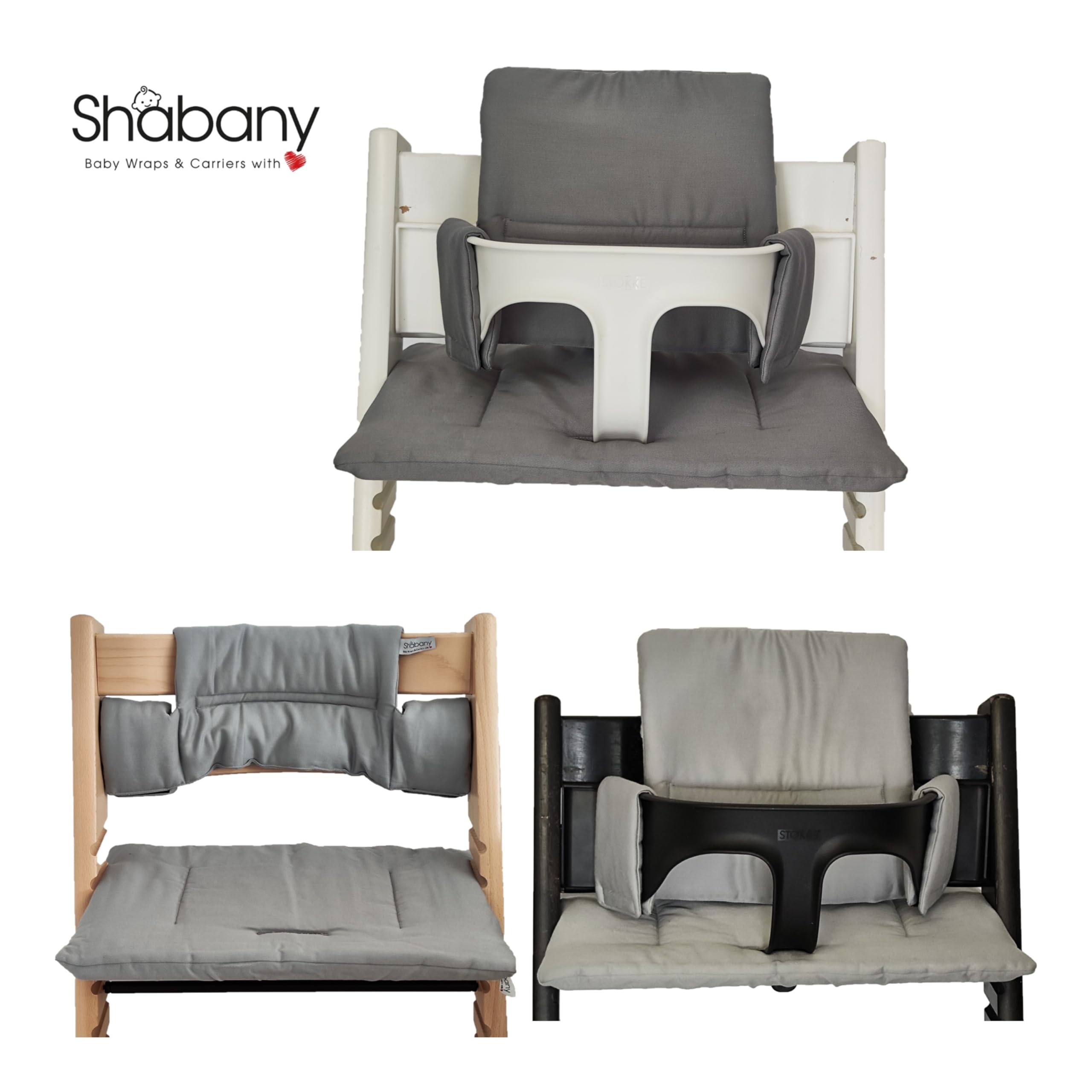 Shabany® Hochstuhl Sitzkissen 100% Bio Baumwolle | Classic Kissen Sitzbezug | Hochstuhlauflage | 2-teilig passend für Stokke Tripp Trapp Kinderhochstuhl |maschinenwaschbar | einfache Befestigung