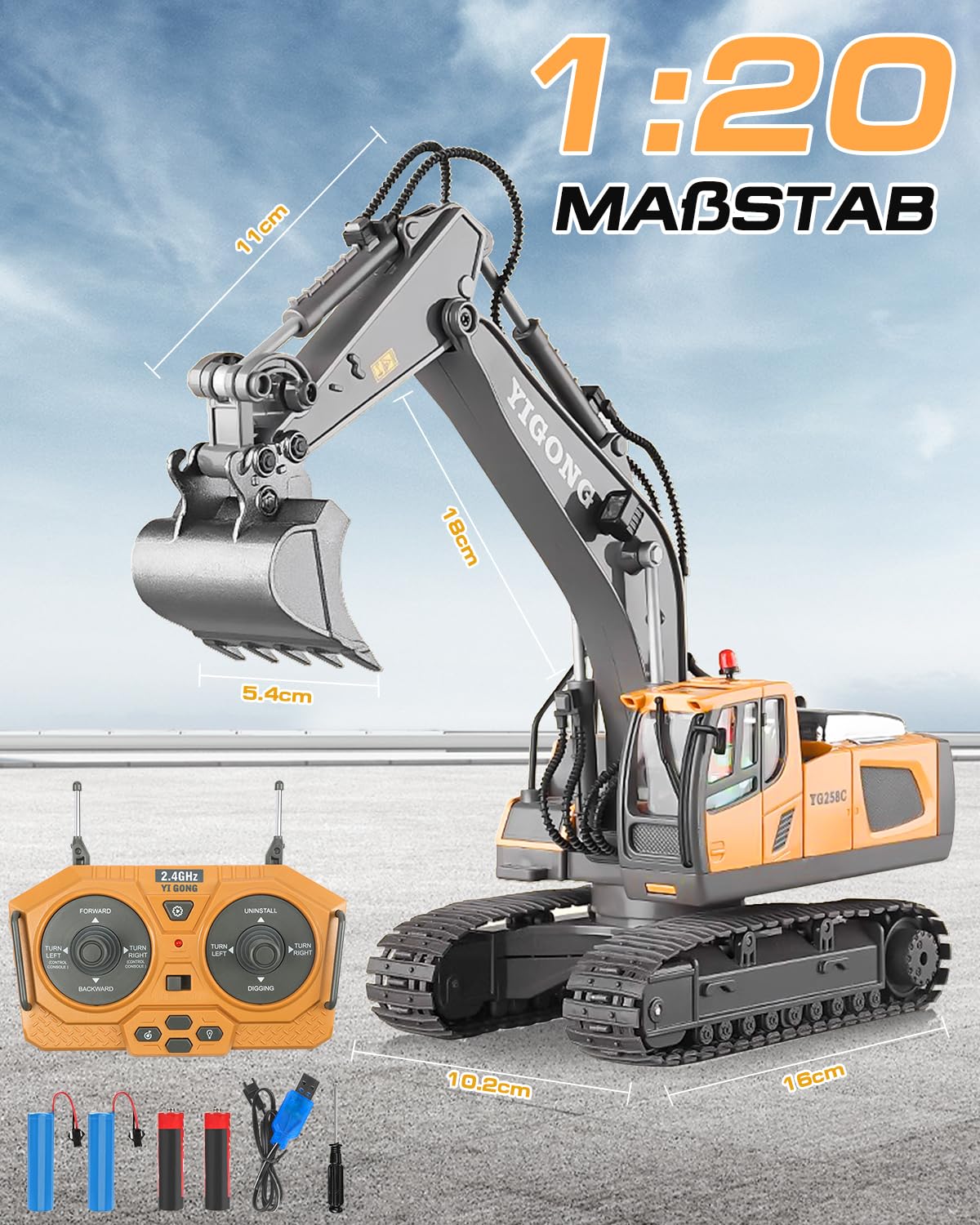 HuiNa CY1550 2.4G 15-Kanal RC Bagger Maßstab 1:14