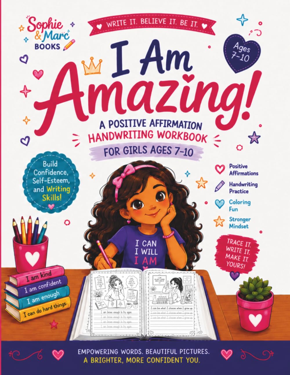 I am Amazing!: A Positive Affirmation Handwriting Workbook for girls ages 7-10: Build Confidence, Self-Esteem and Writing Skills.