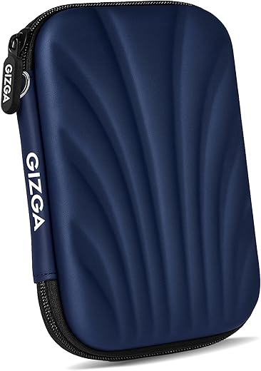 Gizga Portable 2.5″ Hard Disk Drive Case, Multipurpose Pouch, Rugged Semi Hard Shell, Travel Friendly HDD Case (Navy Blue)