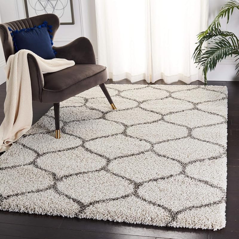 Image of SAGON Anti-Skid Shaggy Carpet Rug for Home | Ultra-Soft Plush Floor Mat for Living Room & Bedroom | Non-Slip, High-Density, Cozy Luxury Decor| 6 x 9 Feet Ivory Gray Diamond