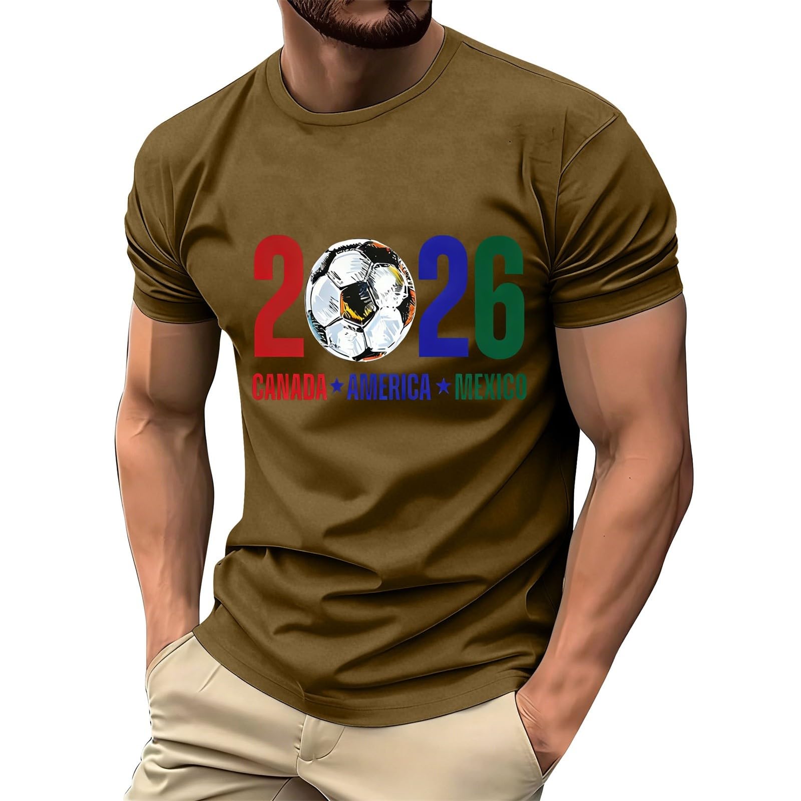 AIDTFUIEY Football Game Day 2026 Football T-Shirt Comfortable Shirts Clear Printed Lightweight Tops Jersey Classic T Shirt Breathable Comfortable Clothing (Coffee, L)