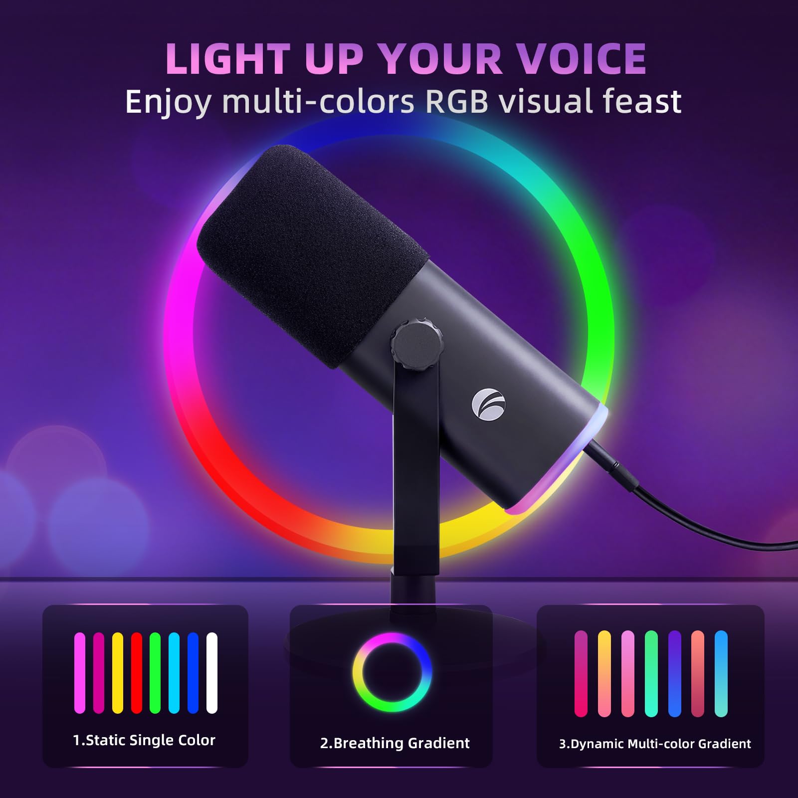 VCOM Micrófono USB para PC, micrófono RGB para juegos con botón de silencio