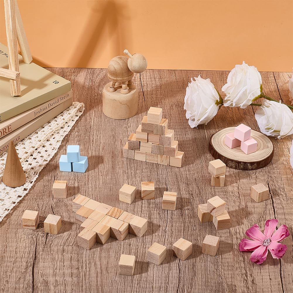 OLYCRAFT 500 bloques de madera para manualidades, 12,5 mm, dados de madera sin tratar, pequeños bloques cuadrados de madera, cubos vacíos cuadrados en miniatura, cubos de madera natural para