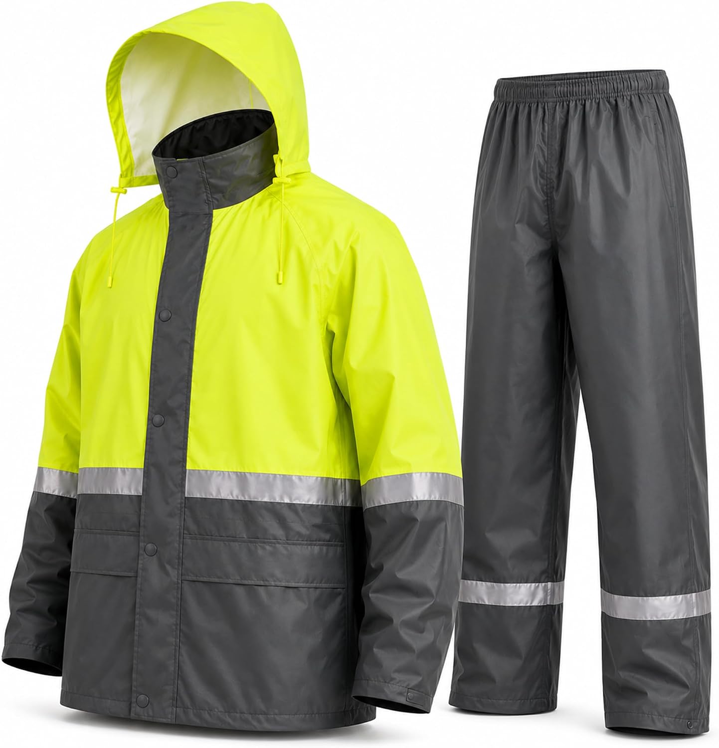 Men Reflective Polyester Rain Suit Waterproof Rain Gear Jacket Pants Set