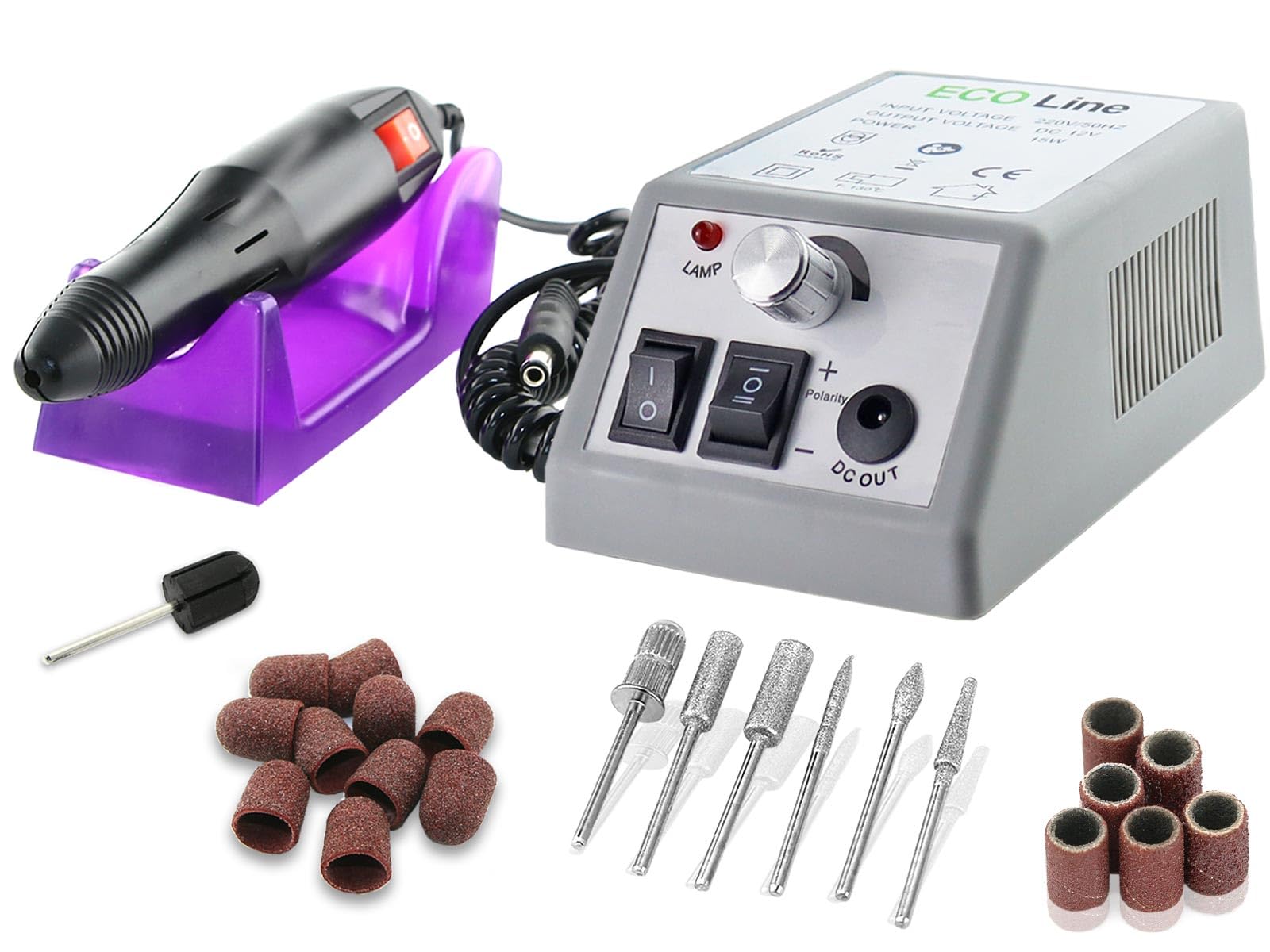 InstrumenteNrw Fußpflegegerät Hornhautentferner Spezial Fußpflege Set | Elektrische Pediküre mit 10 Nagelfräser Schleifkappen inkl. Kappenträger und Diamantschleifer zur Hornhautentfernung
