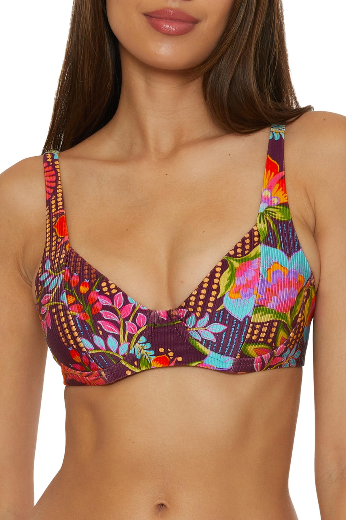 BECCA Top bikini da donna Portofino con ferretto, stampa floreale, regolabile, costume da bagno separato