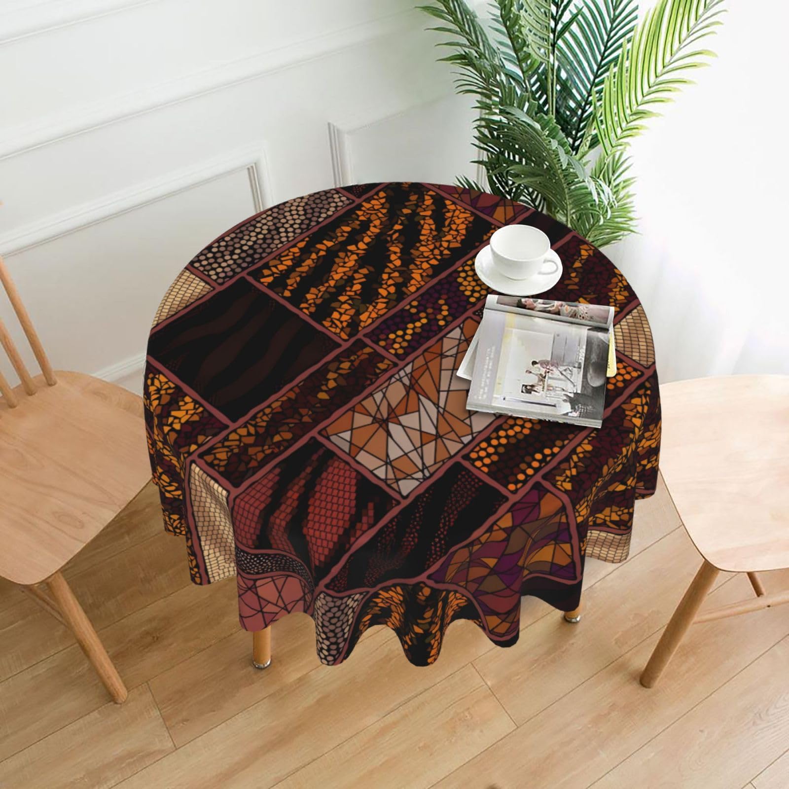 HJFCZH African Style Patchwork Prints Round Decorative Tablecloth 60in - High-Grade Polyester Throw for Dinners, Weddings & Everyday Use