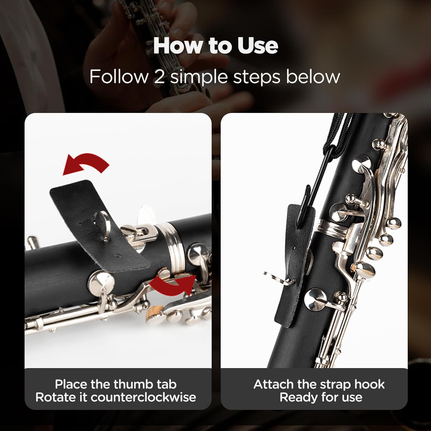 Clarinet Neck Strap with Padded Support, Leather Adjustable Saxophone Strap for Bb/A Clarinet