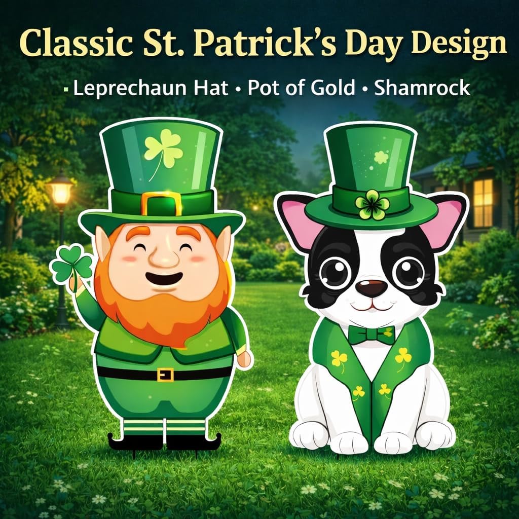 St. Patrick’s Day Outdoor Decorations, 2Pcs Irish Leprechaun Hat & Pot of Gold Garden Stakes with Shamrock, Weather-Resistant Yard Signs for St. Patrick’s Day Decor for Homeowners, Families & Holiday Party Decor（31 Inch）