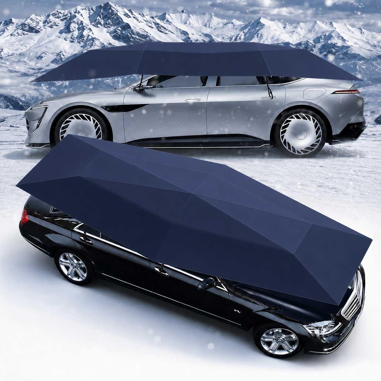 aallwwsso Automatic Car Umbrella Cover, Windproof Sunshade For Sedan Suv Truck Blue-5.2m