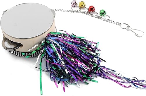 Vista 5 de Juguetes de espejo de pollo, juguetes de espejo colgante con campana, juguete de tambor de espejo de pollo para mascotas, pollo, gallinas