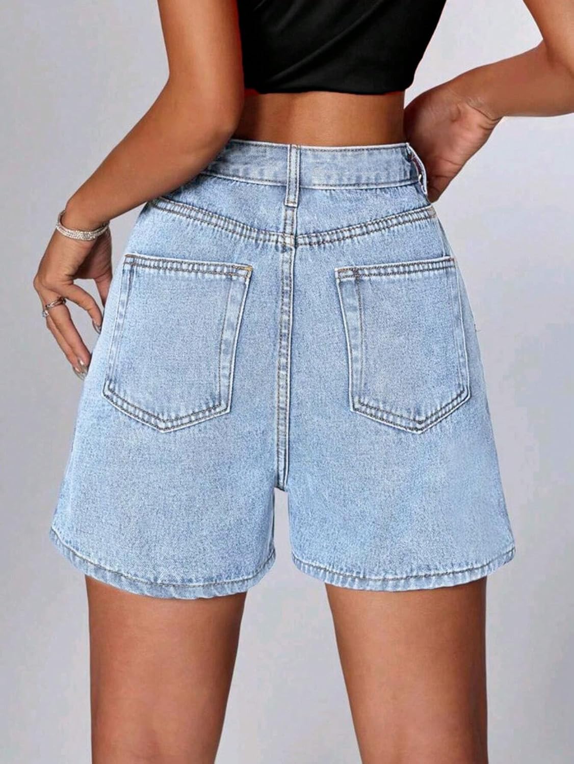 EMMIOL Women Jean Shorts High-Mid Waisted Stretchy Basic Wash Solid Denim Hot Shorts Boyfriend Casual Y2k Jorts for Summer - Image 5