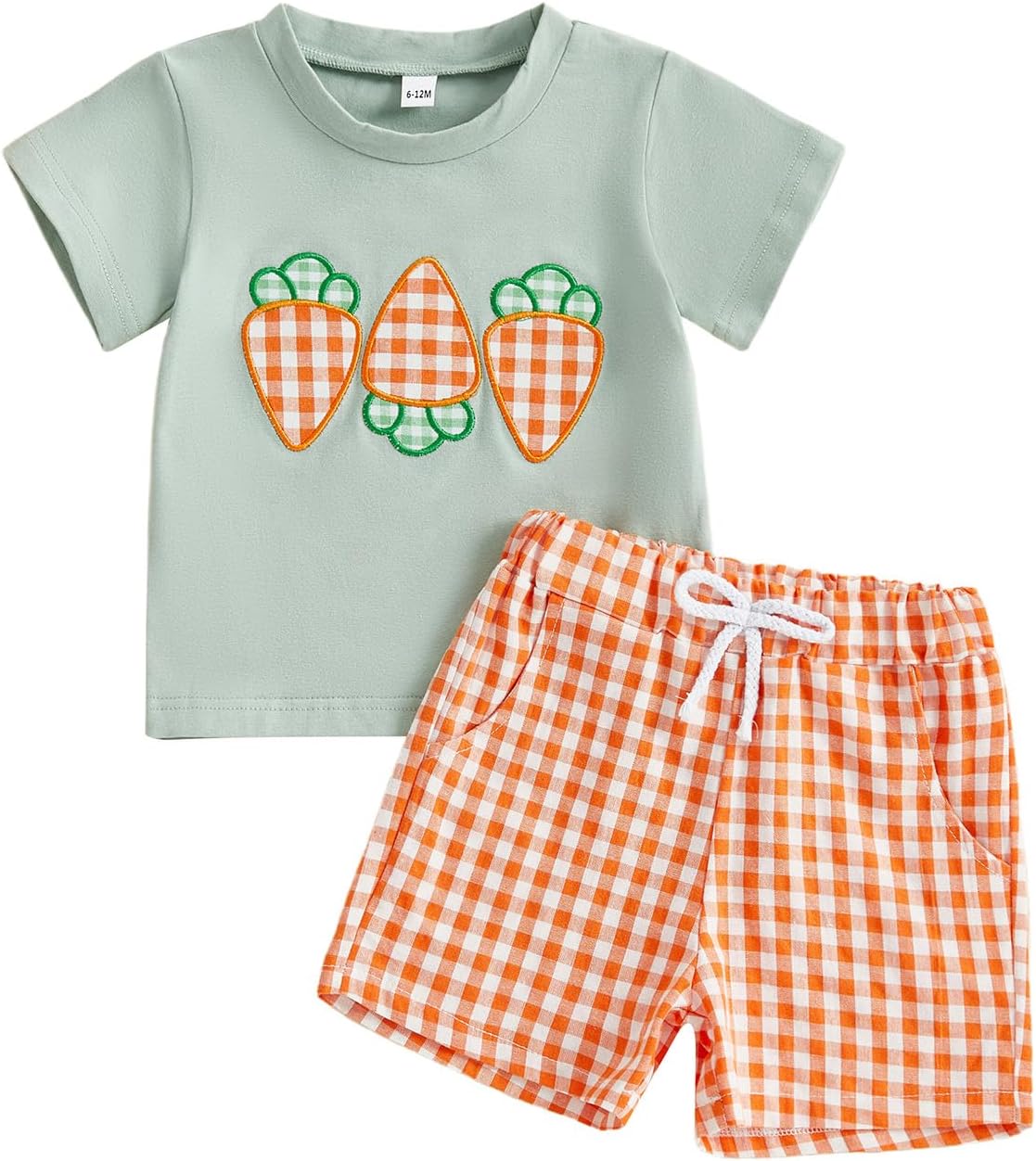 Toddler Baby Boy Girl Easter Outfits Short Sleeve Embroidery Rabbit Carrot T-shirt Plaid Shorts Summer Clothes Set
