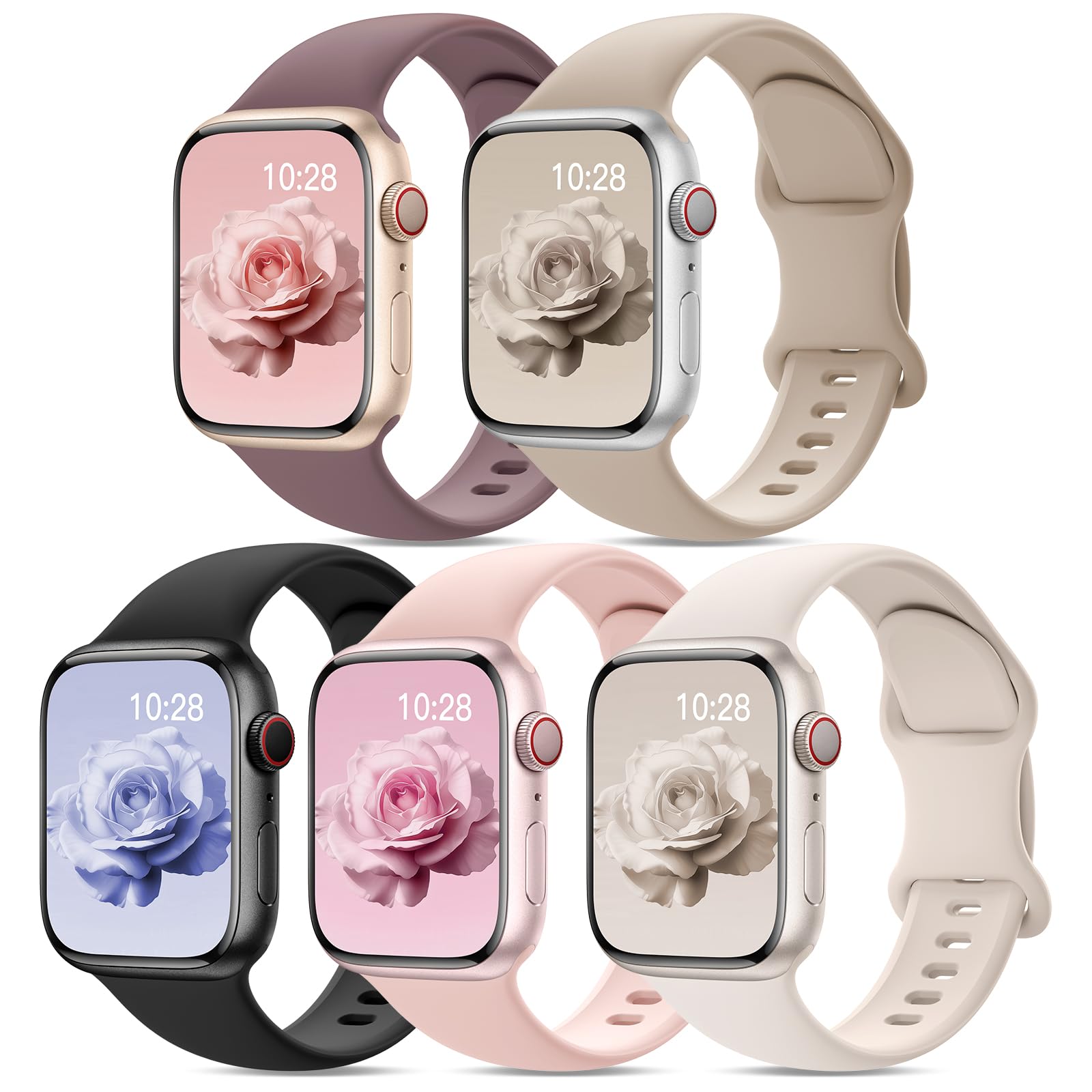 Yoohoo 5 Pack Silicone Strap Compatible with Apple Watch Straps 38mm 40mm 41mm 42mm 44mm 45mm 46mm 49mm Women Men,Soft Sport Replacement Band for iWatch Strap Series 11 10 9 8 7 6 5 4 3 2 1 SE Ultra