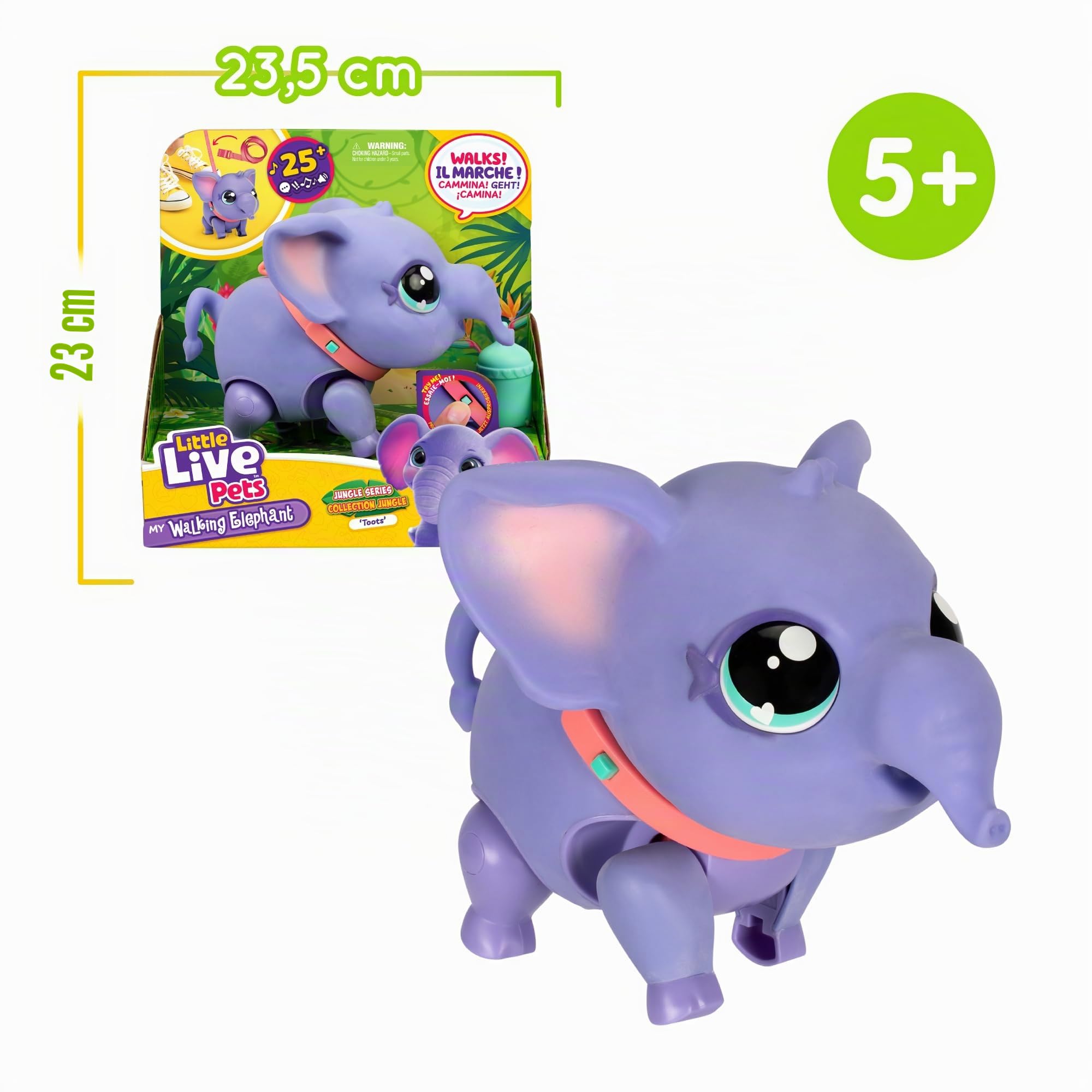 Little Live Pets My Walking Elefant, l'éléphant Animal de Compagnie Jouet, Marche et Danse au Rythme de la Musique, Sons et réactions, poupée en Peluche Interactive, +4 Ans, célèbre (LPK02000)