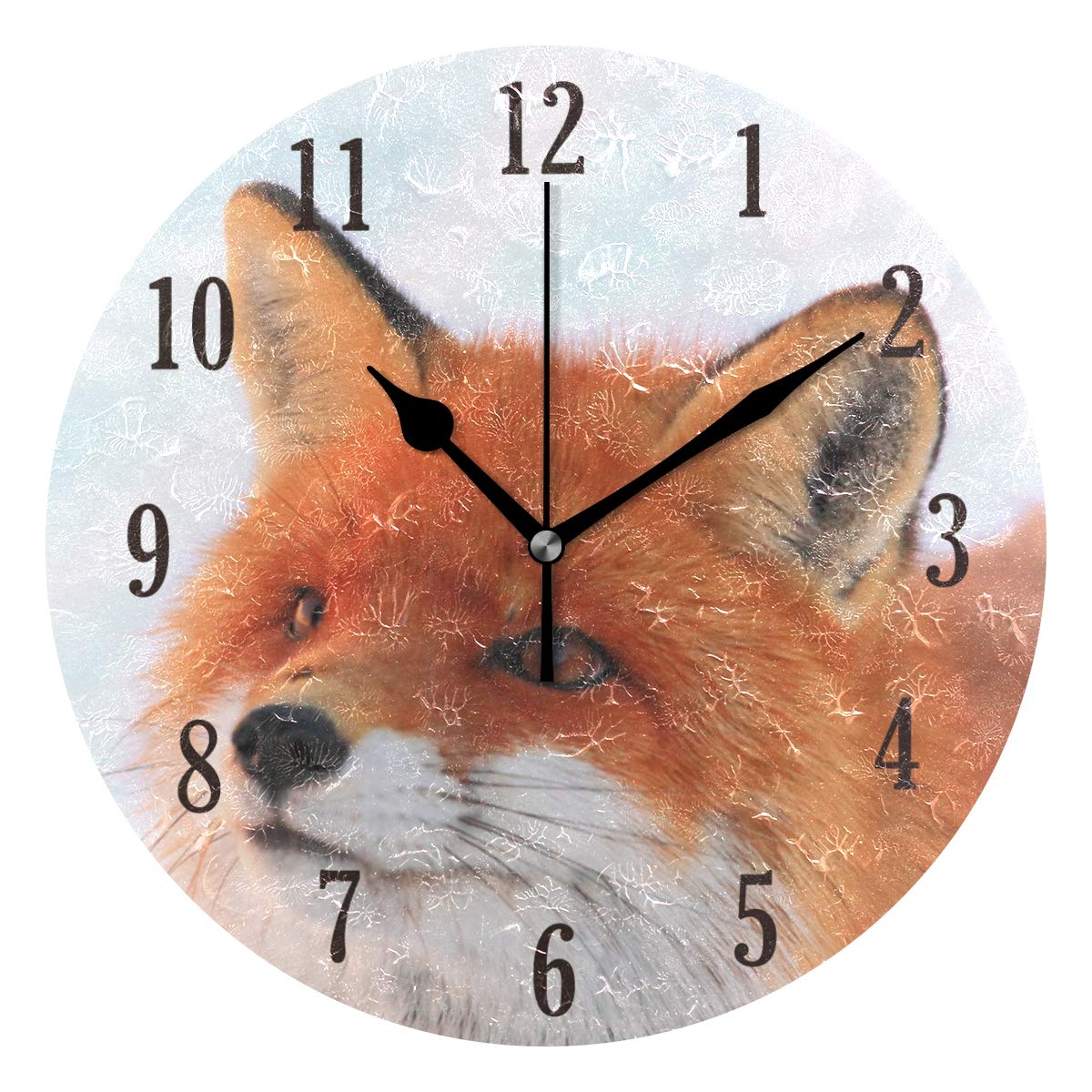 Mnsruu Multicolor Wall Clock, Round Forest Little Fox Silent Non Ticking Battery Operated Easy To Read Clock For Indoor Decor Living Room, Bedroom