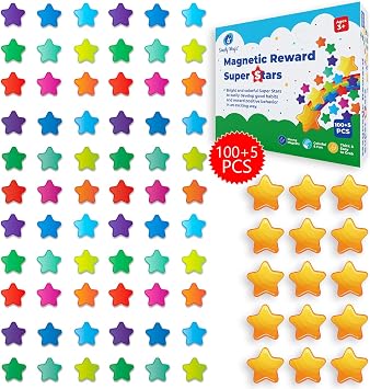 100+5 Magnetic Reward Super Stars, Star Magnets, Chore Chart - Simply Magic | Magnetic Stars, Star Jar Reward System for Kids, Magnetic Reward Jar for Classroom, Behavior Management Classroom Tools