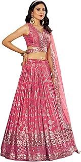 Zeel Clothing Women Dola Silk Semi stitched Sequins Zari Embroidered Jacquard Lehenga Choli With Dupatta (7100-Latest, Fre Price In India