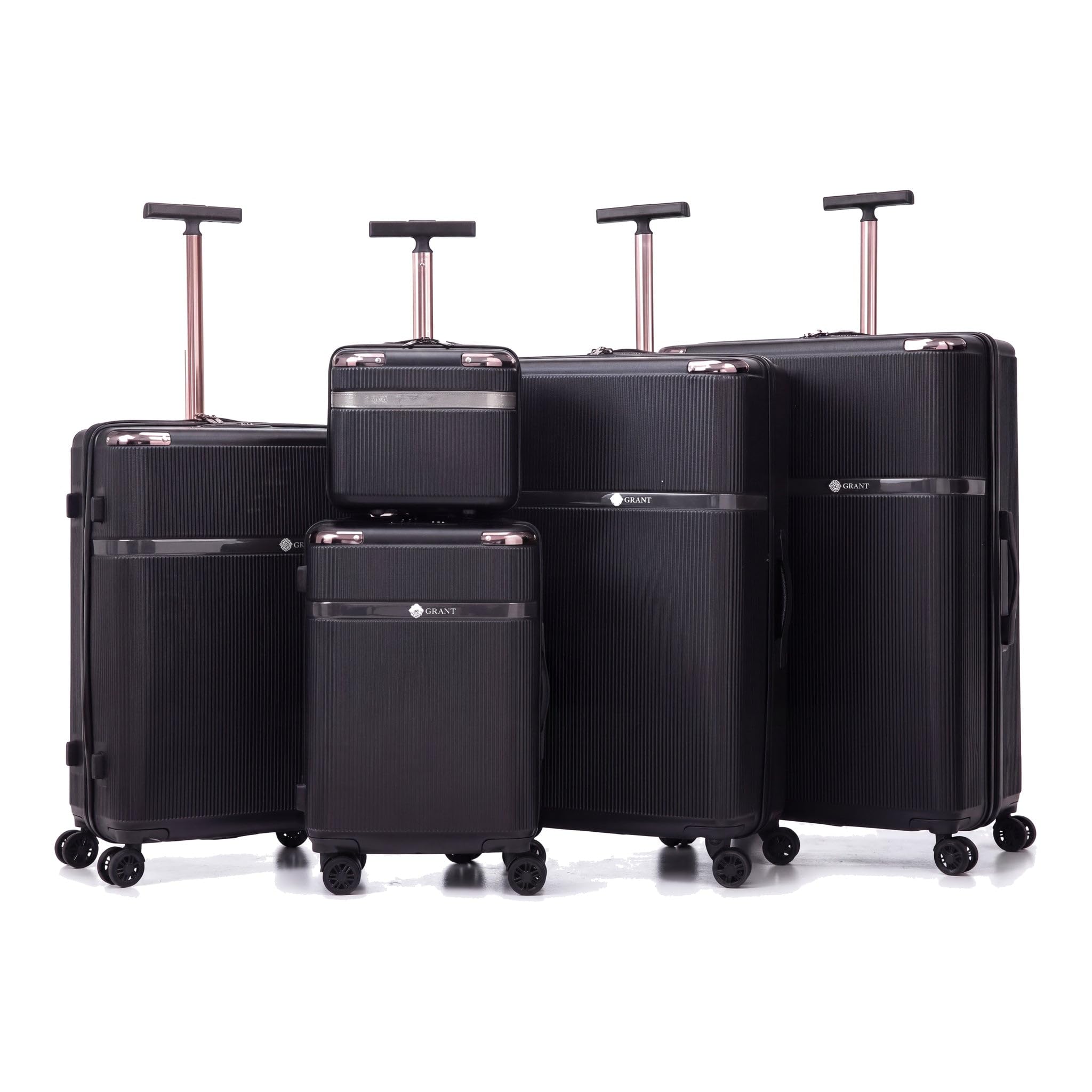 GRANT Hartschalenkoffer-Serie mit Schminkkoffer, TSA-Schloss und 8 Spinnrollen, Kabine bis XXL, Schwarz , 2er Set, Hartschalen-Spinner