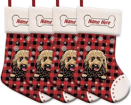 Vista 29 de Foto personalizada, Feliz Navidad, búfalo rojo, a cuadros, calcetín de Navidad para perro, copo de nieve, chimenea, decoración de vacaciones